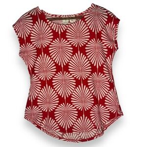 Joie 100% Linen Top Palm Leaf Print Red White Cap Sleeve‎ Blouse Lightweight S
